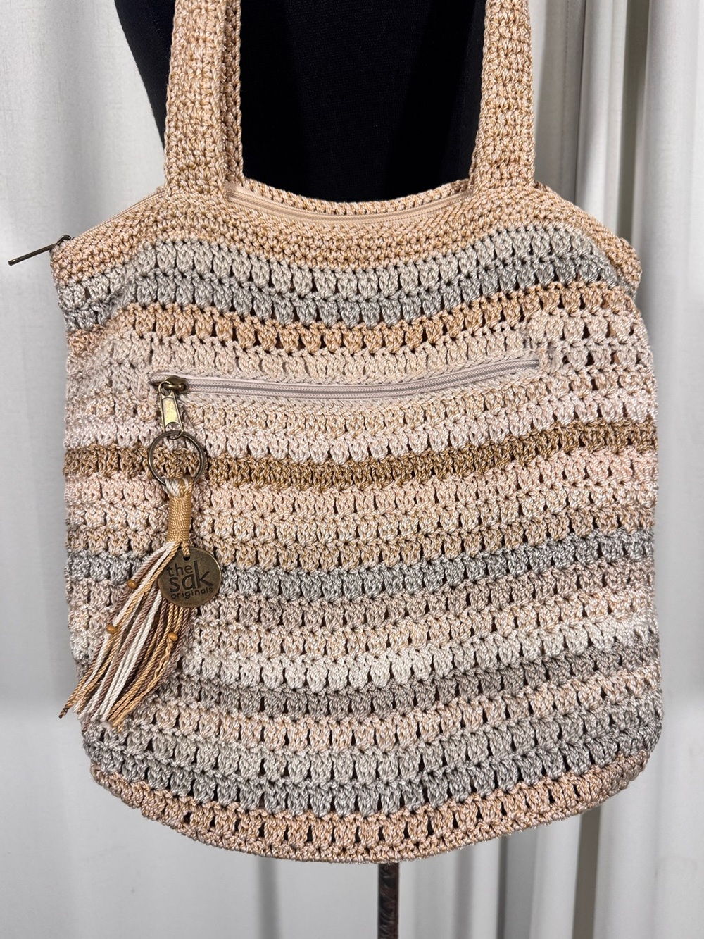 The Sak Neutral Striped Crochet Shoulder Tote Bag - Picture 3 of 7